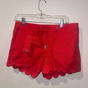J. Crew High Waist Coral Linen Scalloped Shorts